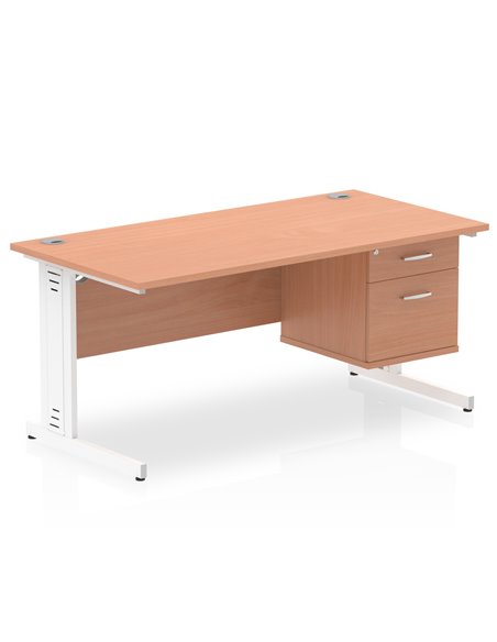 Dynamic Impulse 1600 x 800mm Straight Office Desk Beech Top Cable Managed 1 x 2 Drawer Fixed Pedestal MI001774 - pic 74180 | FastDaddyshop