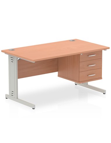 Dynamic Impulse 1400 x 800mm Straight Office Desk Beech Top Cable Managed 1 x 3 Drawer Fixed Pedestal MI001777