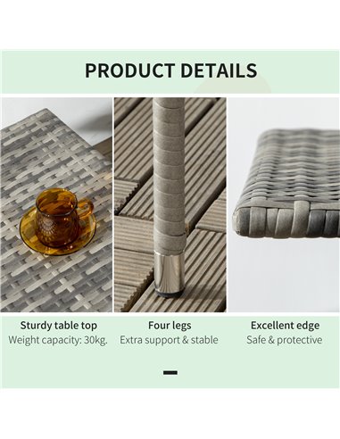 Outsunny Rattan Side Table, Outdoor Coffee Table, with Plastic Board Under the Full Woven Table Top for Patio, Garden, Balcony, 