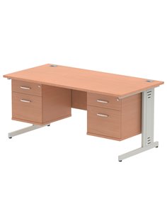 Dynamic Impulse 1600 x 800mm Straight Office Desk Beech Top Cable Managed 2 x 2 Drawer Fixed Pedestal MI001786