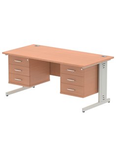 Dynamic Impulse 1600 x 800mm Straight Office Desk Beech Top Cable Managed 2 x 3 Drawer Fixed Pedestal MI001794