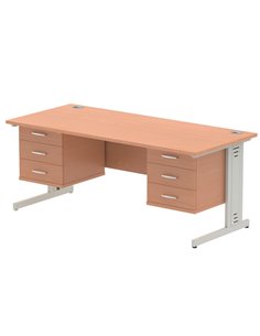 Dynamic Impulse 1800 x 800mm Straight Office Desk Beech Top Cable Managed 2 x 3 Drawer Fixed Pedestal MI001795