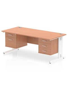 Dynamic Impulse 1800 x 800mm Straight Office Desk Beech Top Cable Managed 1 x 2 Drawer 1 x 3 Drawer Fixed Pedestal MI001807