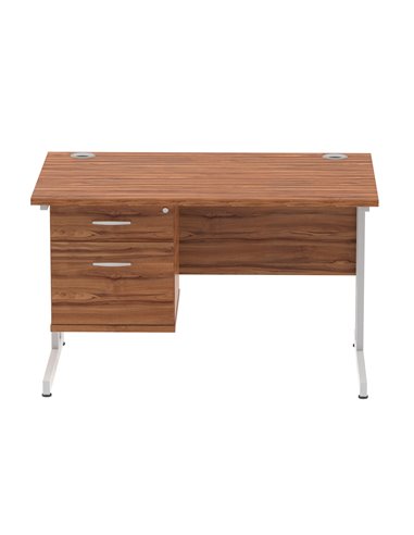 Dynamic Impulse 1200 x 800mm Straight Office Desk Walnut Top Cantilever 1 x 2 Drawer Fixed Pedestal MI001919