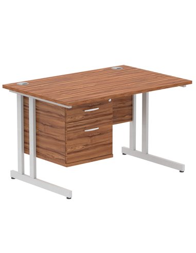 Dynamic Impulse 1200 x 800mm Straight Office Desk Walnut Top Cantilever 1 x 2 Drawer Fixed Pedestal MI001919