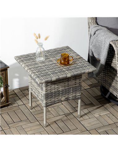 Outsunny Rattan Side Table, Outdoor Coffee Table, with Plastic Board Under the Full Woven Table Top for Patio, Garden, Balcony, 