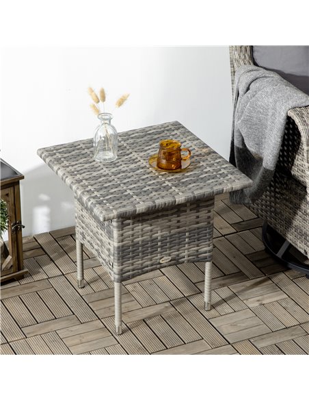 Outsunny Rattan Side Table, Outdoor Coffee Table, with Plastic Board Under the Full Woven Table Top for Patio, Garden, Balcony,  - pic 7422 | FastDaddyshop