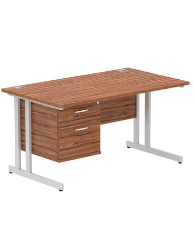 Dynamic Impulse 1400 x 800mm Straight Office Desk Walnut Top Cantilever 1 x 2 Drawer Fixed Pedestal MI001920