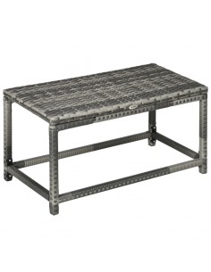 Outsunny Outdoor Rattan Coffee Table with Plastic Board Under the Full Woven Table Top, Mixed Grey