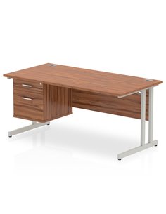 Dynamic Impulse 1600 x 800mm Straight Office Desk Walnut Top Cantilever 1 x 2 Drawer Fixed Pedestal MI001921