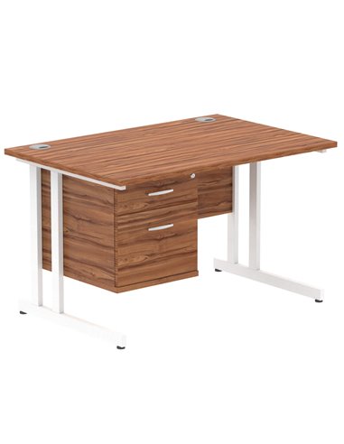 Dynamic Impulse 1200 x 800mm Straight Office Desk Walnut Top Cantilever 1 x 2 Drawer Fixed Pedestal MI001923