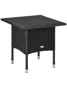 Outsunny Rattan Coffee Table with Plastic Board Under the Full Woven Table Top, Black