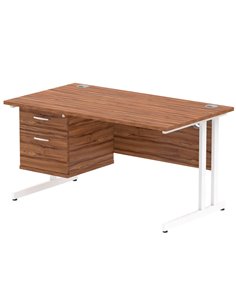 Dynamic Impulse 1400 x 800mm Straight Office Desk Walnut Top Cantilever 1 x 2 Drawer Fixed Pedestal MI001924