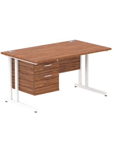 Dynamic Impulse 1400 x 800mm Straight Office Desk Walnut Top Cantilever 1 x 2 Drawer Fixed Pedestal MI001924