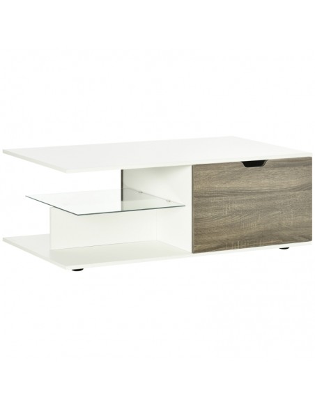 Homcom Coffee Table with Tempered Glass Shelves and Two Drawers, White - pic 7425 | FastDaddyshop
