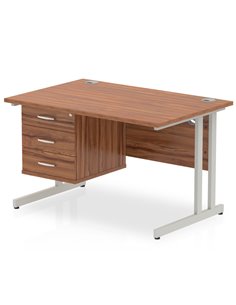 Dynamic Impulse 1200 x 800mm Straight Office Desk Walnut Top Cantilever 1 x 3 Drawer Fixed Pedestal MI001927