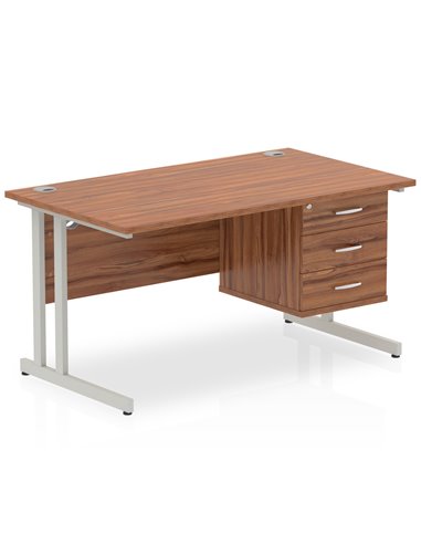 Dynamic Impulse 1400 x 800mm Straight Office Desk Walnut Top Cantilever 1 x 3 Drawer Fixed Pedestal MI001928