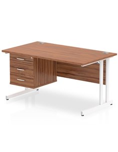 Dynamic Impulse 1400 x 800mm Straight Office Desk Walnut Top Cantilever 1 x 3 Drawer Fixed Pedestal MI001932