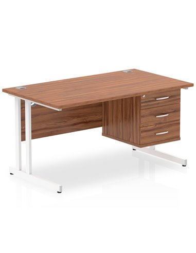 Dynamic Impulse 1400 x 800mm Straight Office Desk Walnut Top Cantilever 1 x 3 Drawer Fixed Pedestal MI001932