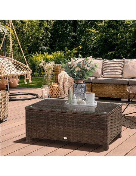 Outsunny Rattan Garden Furniture Coffee Table Patio Tempered Glass (Mixed Brown) - pic 7427 | FastDaddyshop