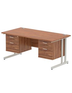 Dynamic Impulse 1600 x 800mm Straight Office Desk Walnut Top Cantilever 2 x 2 Drawer Fixed Pedestal MI001937