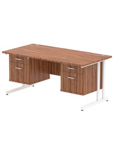 Dynamic Impulse 1600 x 800mm Straight Office Desk Walnut Top Cantilever 2 x 2 Drawer Fixed Pedestal MI001941