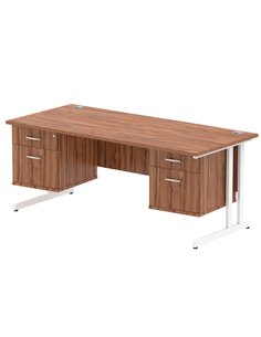 Dynamic Impulse 1800 x 800mm Straight Office Desk Walnut Top Cantilever 2 x 2 Drawer Fixed Pedestal MI001942
