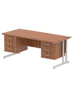 Dynamic Impulse 1800 x 800mm Straight Office Desk Walnut Top Cantilever 2 x 3 Drawer Fixed Pedestal MI001946