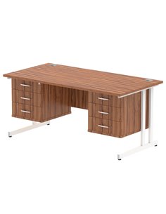 Dynamic Impulse 1600 x 800mm Straight Office Desk Walnut Top Cantilever 2 x 3 Drawer Fixed Pedestal MI001949