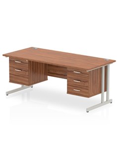 Dynamic Impulse 1600 x 800mm Straight Office Desk Walnut Top Cantilever 1 x 2 Drawer 1 x 3 Drawer Fixed Pedestal MI001953