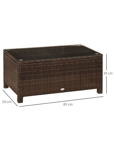 Outsunny Rattan Garden Furniture Coffee Table Patio Tempered Glass (Mixed Brown) - pic 7428 | FastDaddyshop