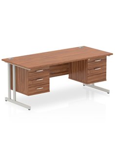 Dynamic Impulse 1600 x 800mm Straight Office Desk Walnut Top Cantilever 1 x 2 Drawer 1 x 3 Drawer Fixed Pedestal MI001953 2