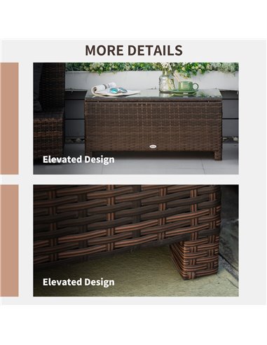 Outsunny Rattan Garden Furniture Coffee Table Patio Tempered Glass (Mixed Brown)