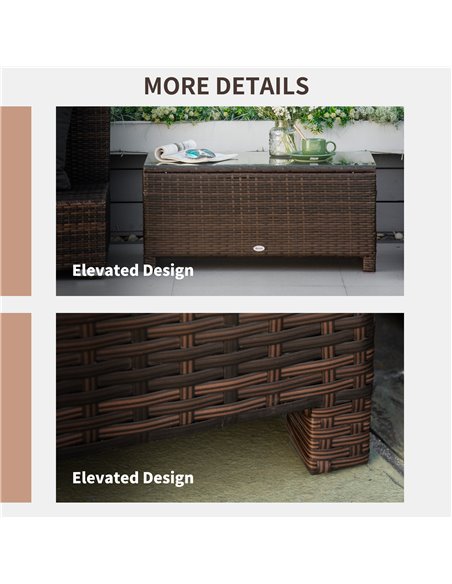 Outsunny Rattan Garden Furniture Coffee Table Patio Tempered Glass (Mixed Brown) - pic 7429 | FastDaddyshop