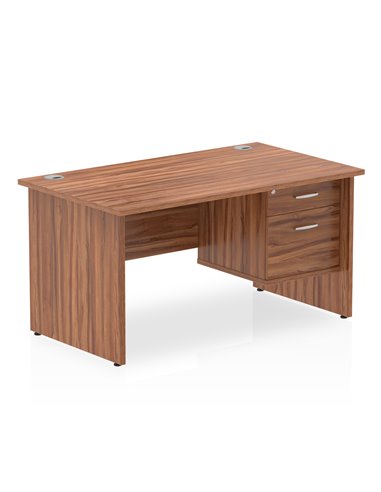 Dynamic Impulse 1400 x 800mm Straight Office Desk Walnut Top Panel End 1 x 2 Drawer Fixed Pedestal MI001970