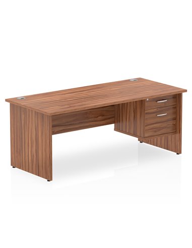 Dynamic Impulse 1800 x 800mm Straight Office Desk Walnut Top Panel End 1 x 2 Drawer Fixed Pedestal MI001972