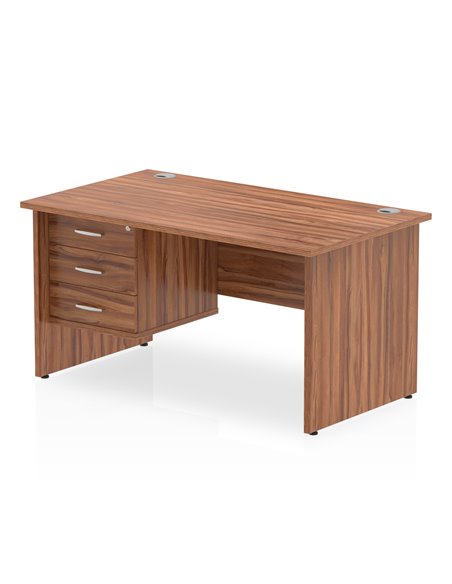 Dynamic Impulse 1400 x 800mm Straight Office Desk Walnut Top Panel End 1 x 3 Drawer Fixed Pedestal MI001974 - pic 74297 | FastDaddyshop