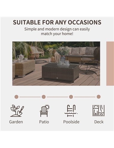 Outsunny Rattan Garden Furniture Coffee Table Patio Tempered Glass (Mixed Brown)