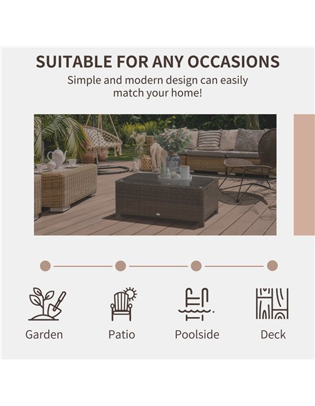 Outsunny Rattan Garden Furniture Coffee Table Patio Tempered Glass (Mixed Brown) - pic 7431 | FastDaddyshop