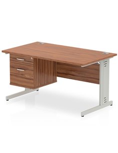 Dynamic Impulse 1400 x 800mm Straight Office Desk Walnut Top Cable Managed 1 x 2 Drawer Fixed Pedestal MI002010