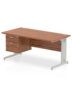 Dynamic Impulse 1600 x 800mm Straight Office Desk Walnut Top Cable Managed 1 x 2 Drawer Fixed Pedestal MI002011