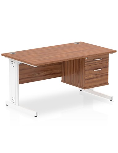 Dynamic Impulse 1400 x 800mm Straight Office Desk Walnut Top Cable Managed 1 x 2 Drawer Fixed Pedestal MI002014