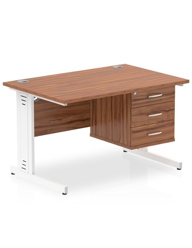 Dynamic Impulse 1200 x 800mm Straight Office Desk Walnut Top Cable Managed 1 x 3 Drawer Fixed Pedestal MI002021