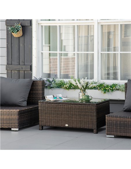 Outsunny Rattan Garden Furniture Coffee Table Patio Tempered Glass (Mixed Brown) - pic 7434 | FastDaddyshop