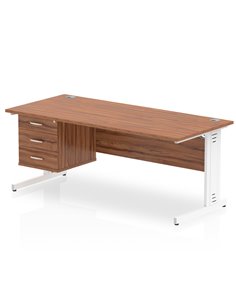Dynamic Impulse 1800 x 800mm Straight Office Desk Walnut Top Cable Managed 1 x 3 Drawer Fixed Pedestal MI002024