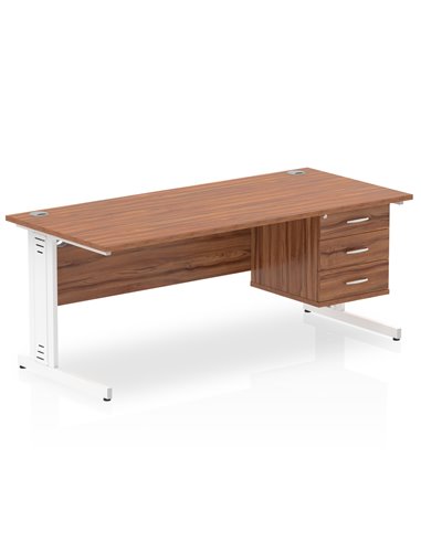 Dynamic Impulse 1800 x 800mm Straight Office Desk Walnut Top Cable Managed 1 x 3 Drawer Fixed Pedestal MI002024