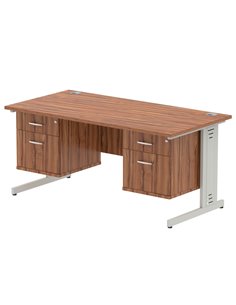 Dynamic Impulse 1600 x 800mm Straight Office Desk Walnut Top Cable Managed 2 x 2 Drawer Fixed Pedestal MI002027