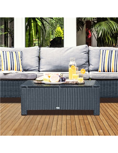 Outsunny Rattan Garden Furniture Coffee Table Patio Iron Frame Tempered Glass (Black) - pic 7435 | FastDaddyshop