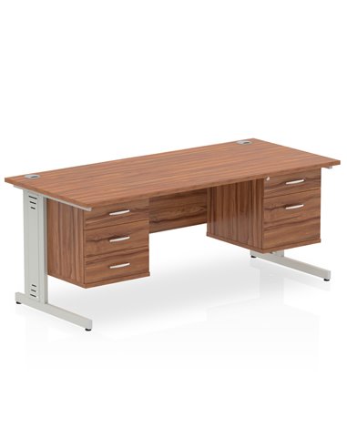 Dynamic Impulse 1600 x 800mm Straight Office Desk Walnut Top Cable Managed 1 x 2 Drawer 1 x 3 Drawer Fixed Pedestal MI002043