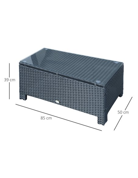 Outsunny Rattan Garden Furniture Coffee Table Patio Iron Frame Tempered Glass (Black) - pic 7436 | FastDaddyshop